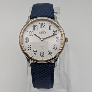 Timex Indiglo White Dial Quartz Watch 35mm Blue Strap Arabic Numerals